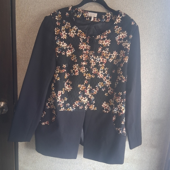 Floral Quilted Long Blazer LOGO Lori Goldstein Size 12 Business Casual Career - Picture 2 of 8